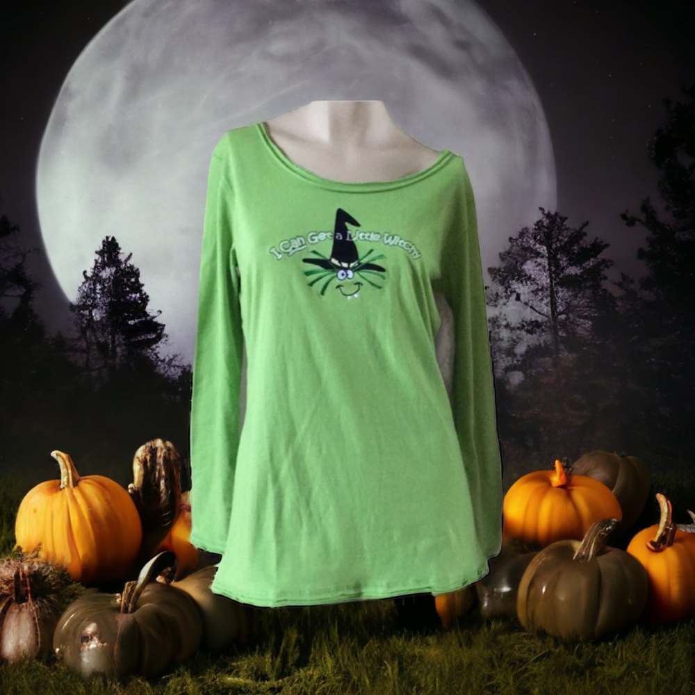 Cute Little Witch  Green Long Sleeve Top